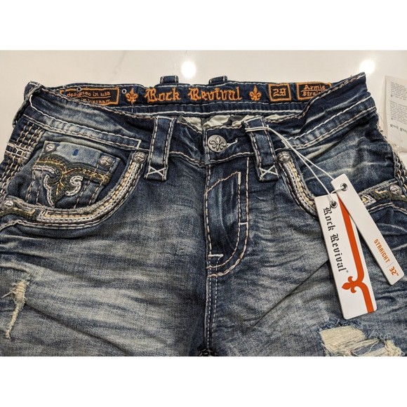 Rock Revival Armie Relaxed Straight Distressed Denim Jeans Men’s Size 29 x 32 - Picture 6 of 9